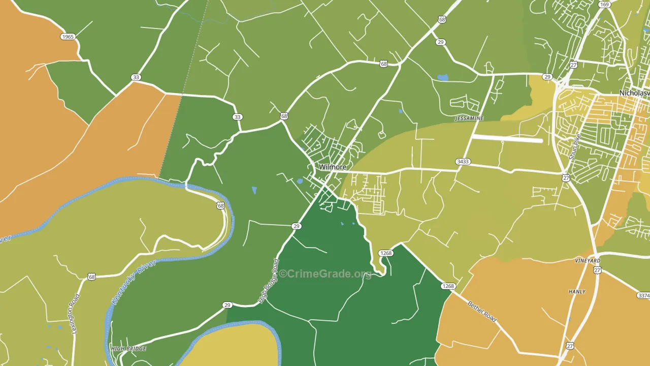Wilmore, KY Map of Vehicle Theft Rates