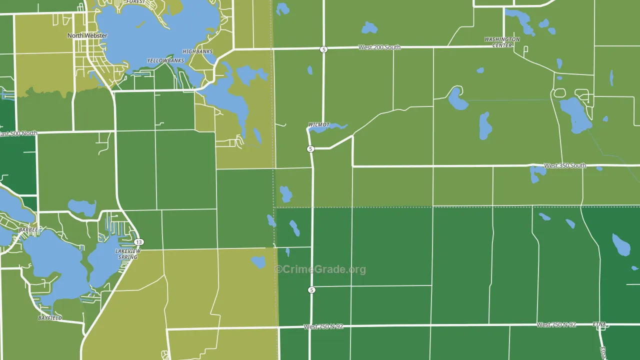 Wilmot, IN Map of Vehicle Theft Rates