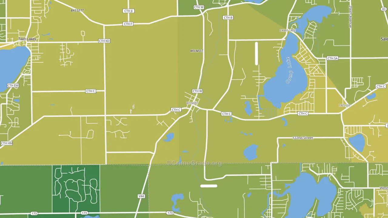 Wilmot, WI Map of Vehicle Theft Rates