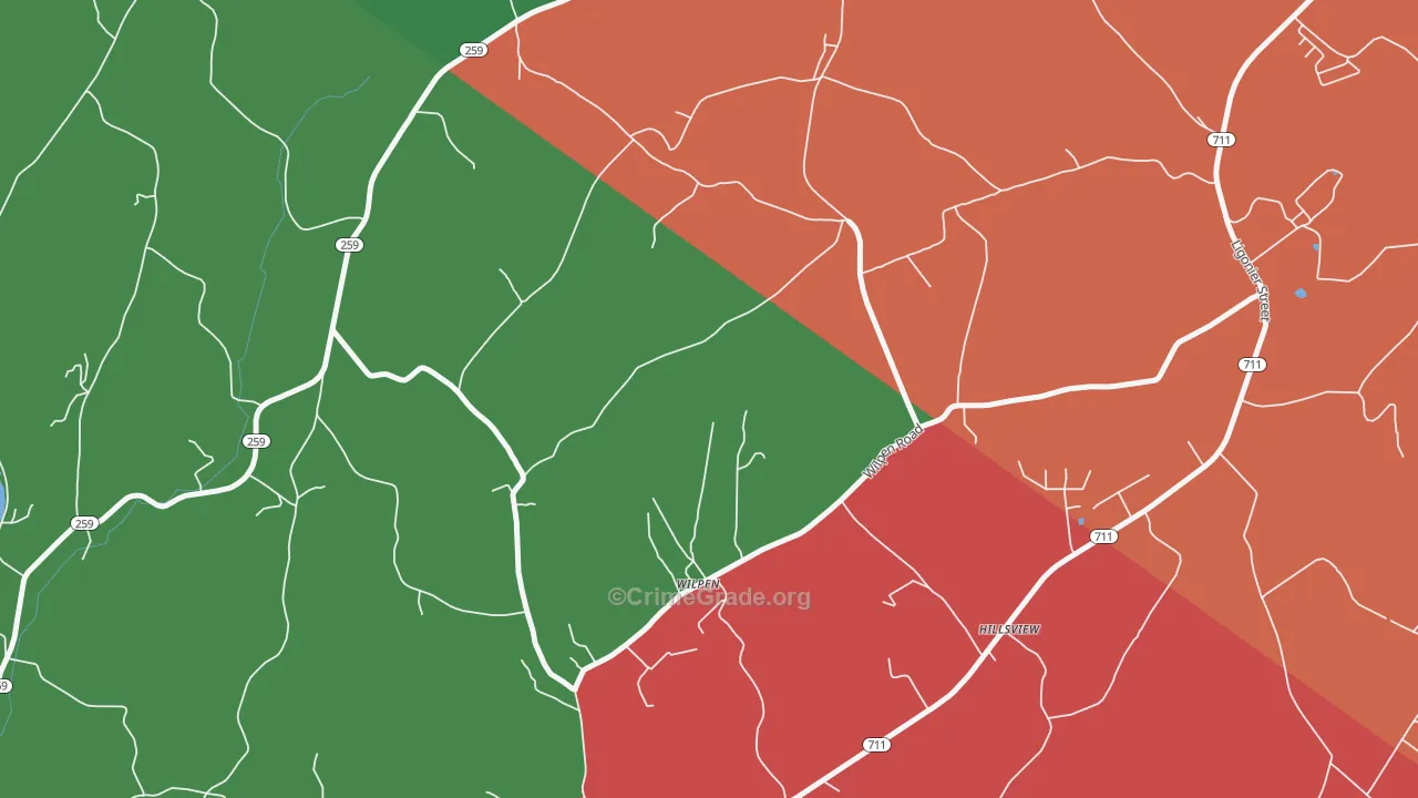 Wilpen, PA Map of Vehicle Theft Rates
