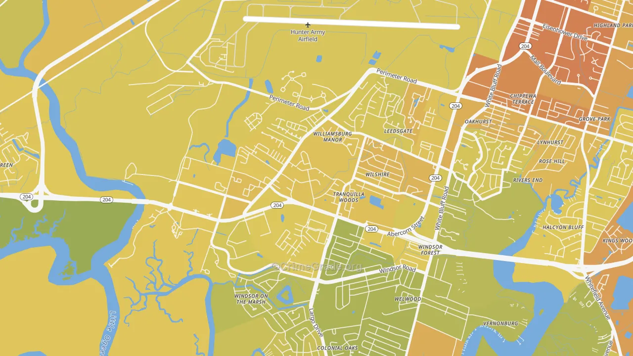 Wilshire Estates-Savannah Mall, Savannah, GA Map of Vehicle Theft Rates
