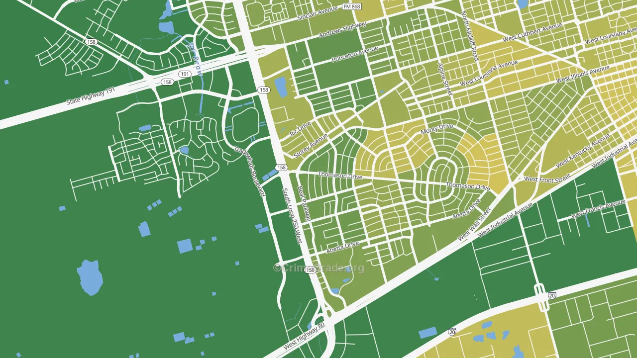 Wilshire Park, Midland, TX Map of Vehicle Theft Rates