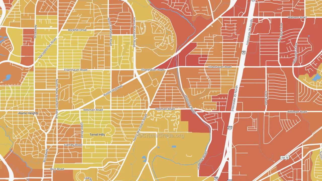 Wilshire, San Antonio, TX Map of Vehicle Theft Rates
