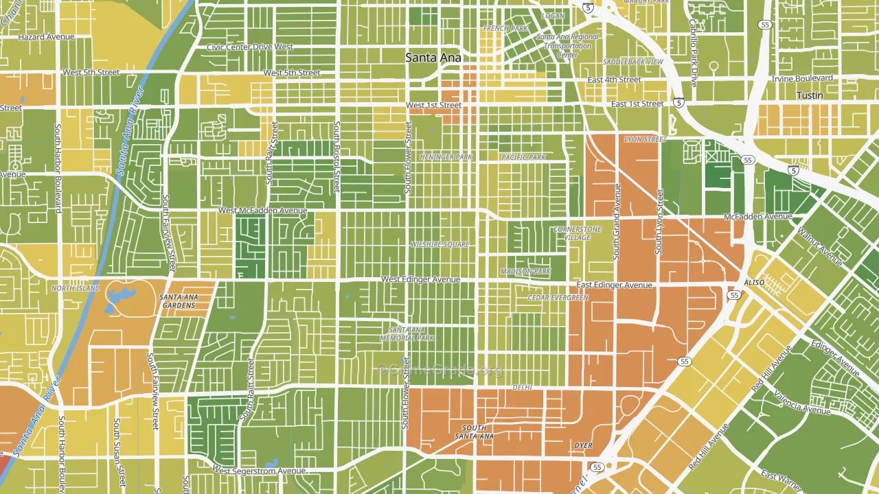 Wilshire Square, Santa Ana, CA Map of Vehicle Theft Rates