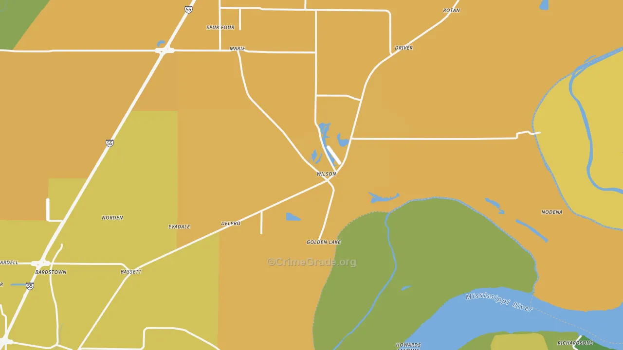 Wilson, AR Map of Vehicle Theft Rates
