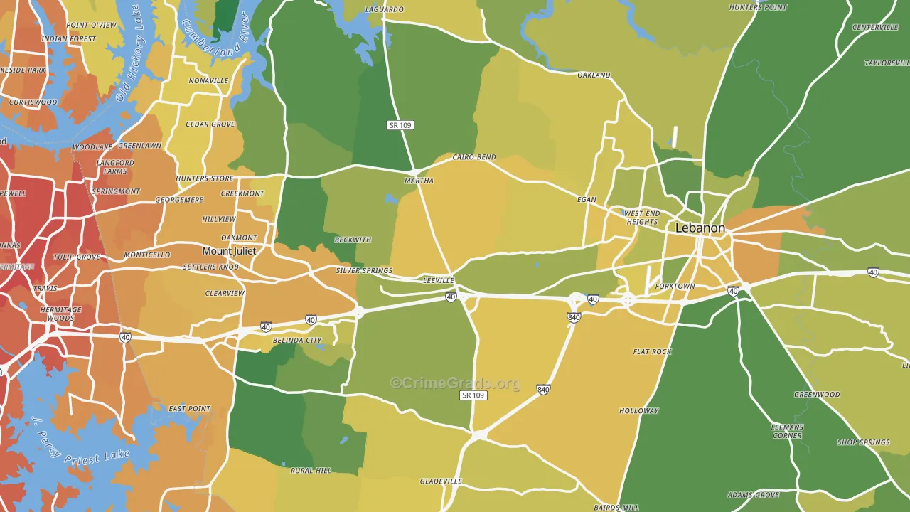 Wilson County, TN Map of Vehicle Theft Rates