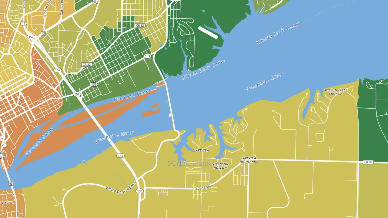 Wilson Lake Shores, AL Map of Vehicle Theft Rates