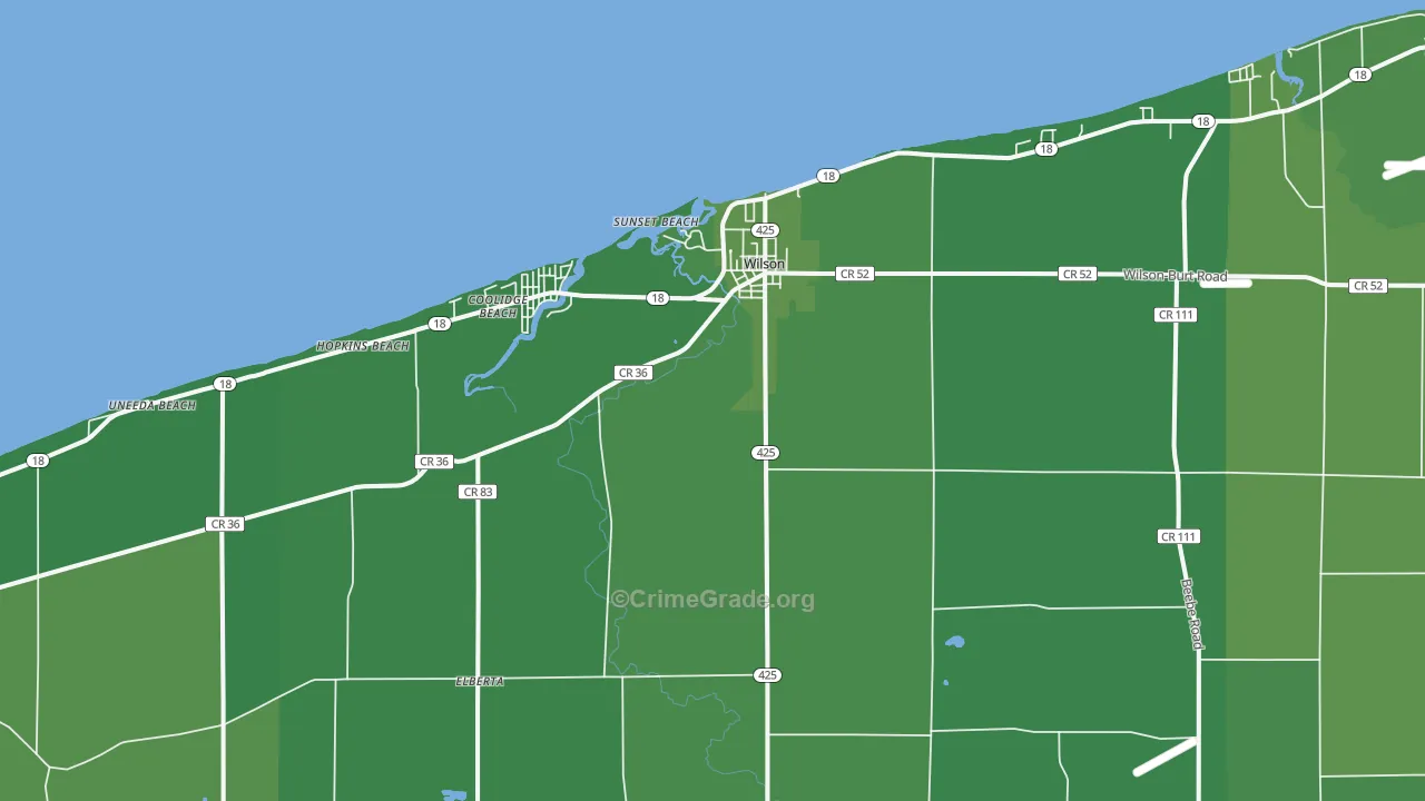Wilson, NY Map of Vehicle Theft Rates