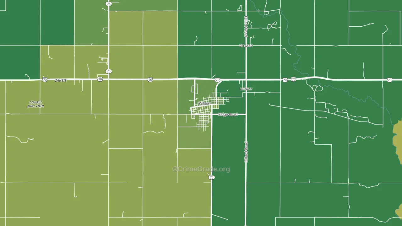 Wilson, OK Map of Vehicle Theft Rates