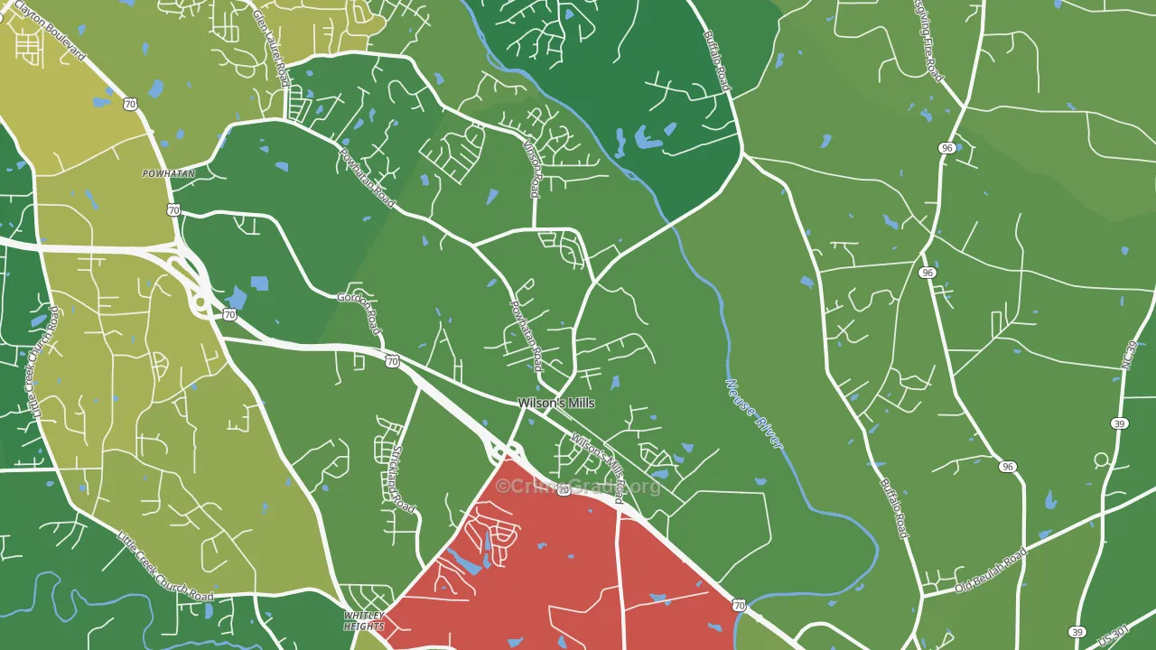 Wilsons Mills, NC Map of Vehicle Theft Rates