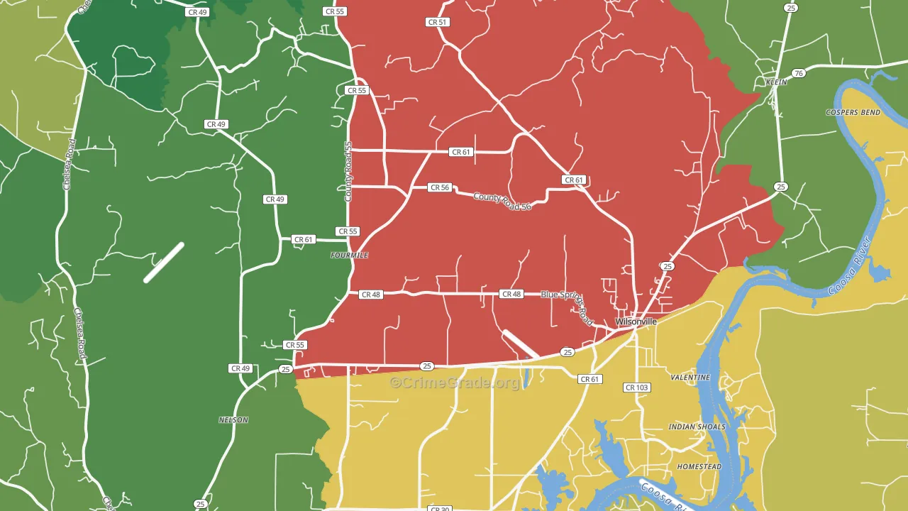 Wilsonville, AL Map of Vehicle Theft Rates