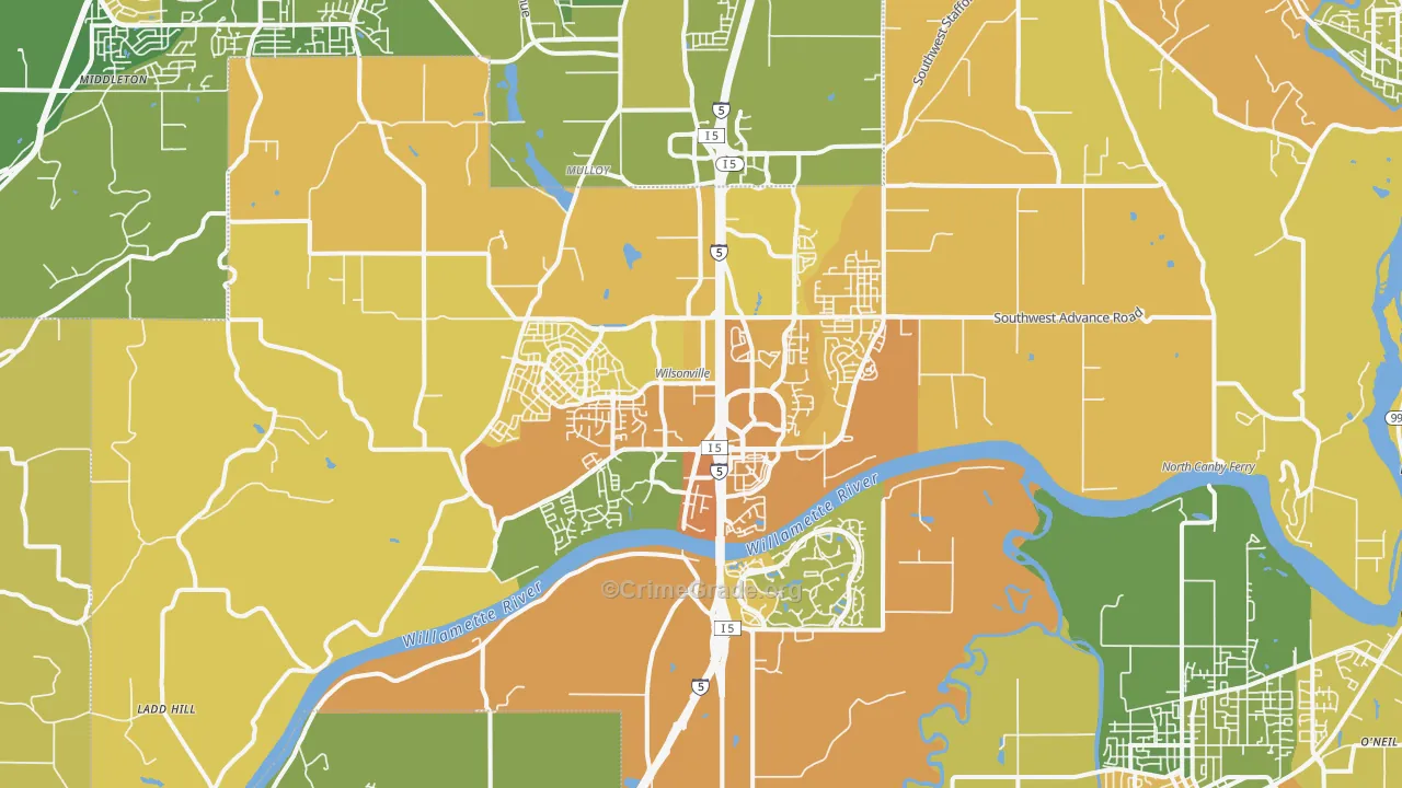 Wilsonville, OR Map of Vehicle Theft Rates