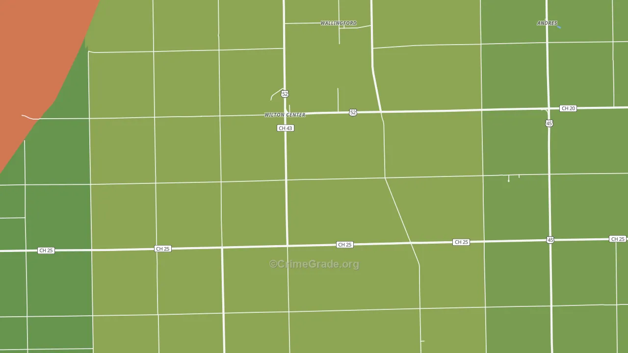Wilton Center, IL Map of Vehicle Theft Rates