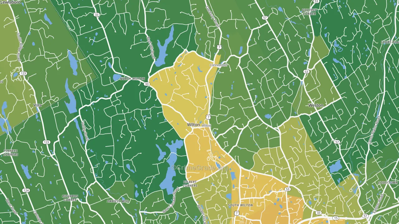 Wilton, CT Map of Vehicle Theft Rates