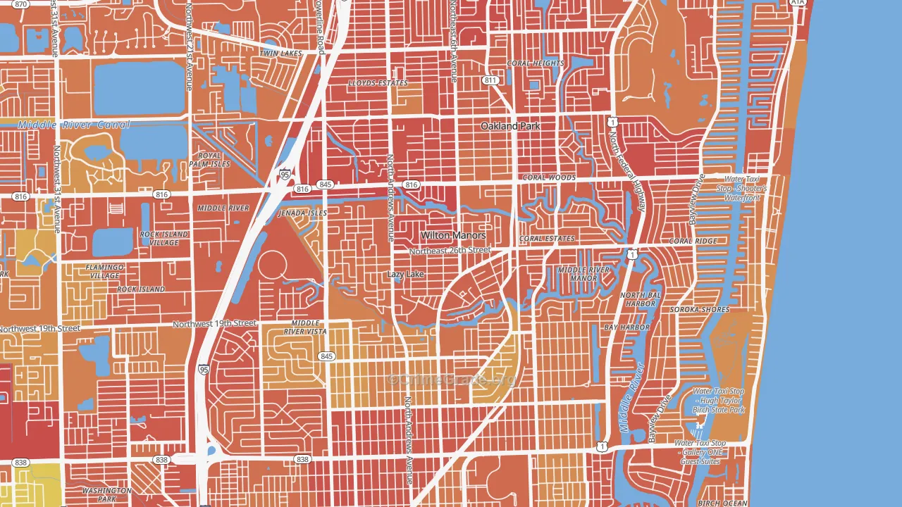 Wilton Manors, FL Map of Vehicle Theft Rates