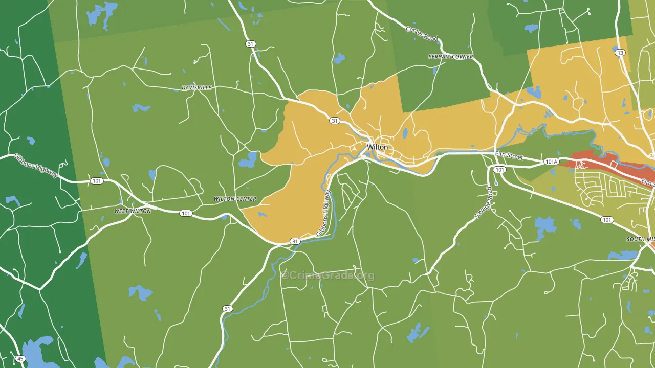 Wilton, NH Map of Vehicle Theft Rates
