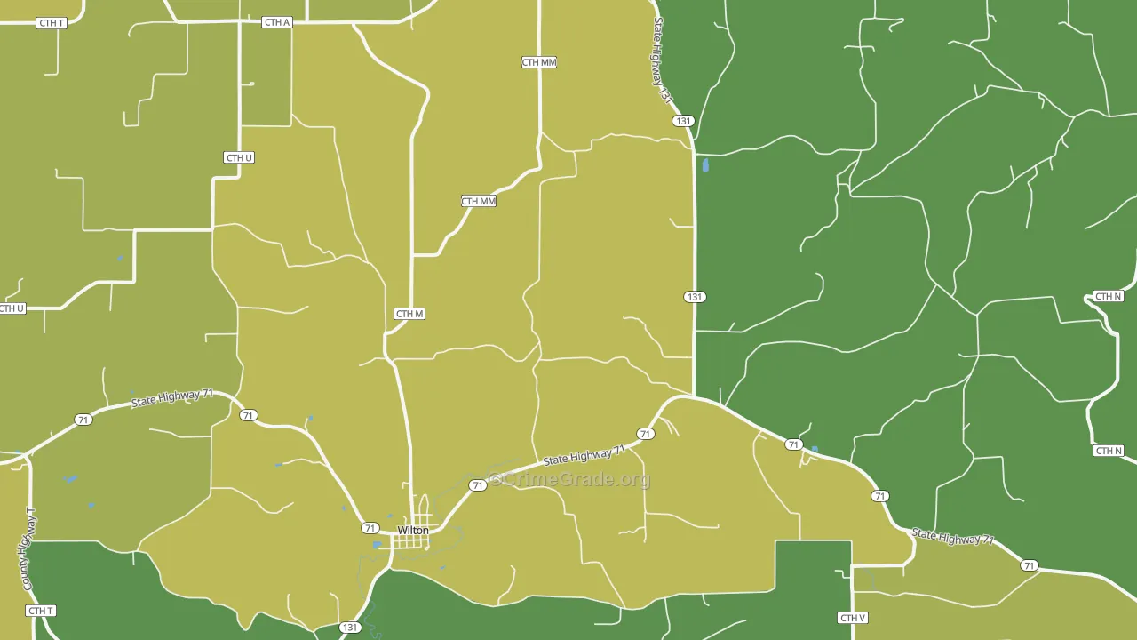 Wilton, WI Map of Vehicle Theft Rates