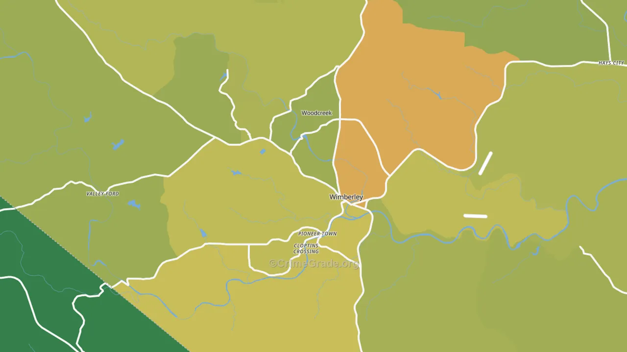 Wimberley, TX Map of Vehicle Theft Rates