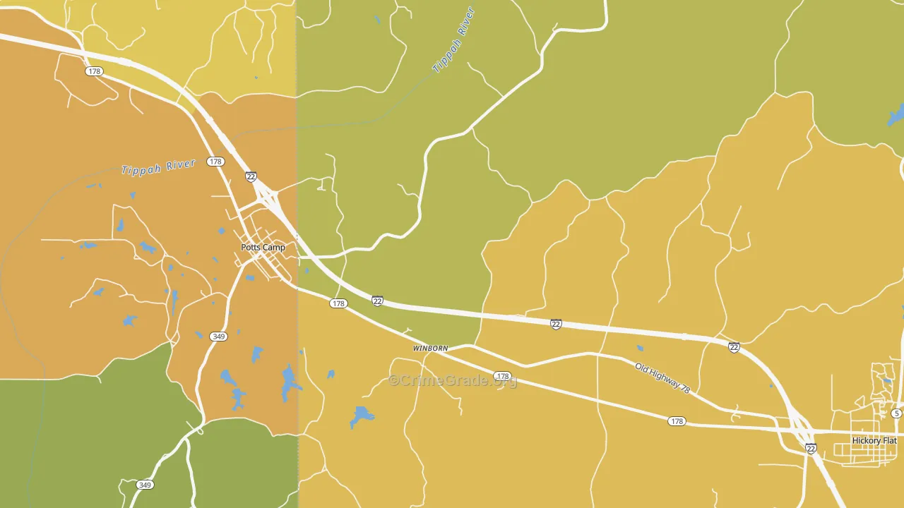 Winborn, MS Map of Vehicle Theft Rates