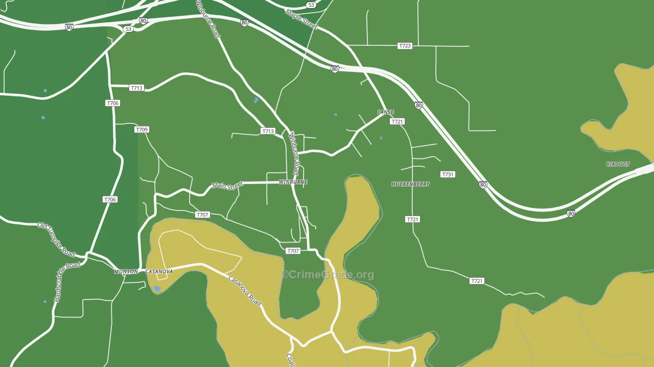 Winburne, PA Map of Vehicle Theft Rates
