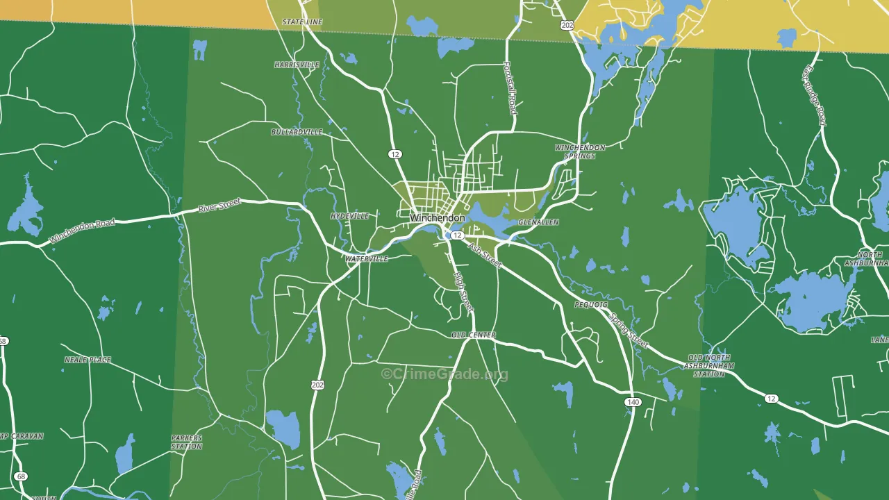 Winchendon, MA Map of Vehicle Theft Rates