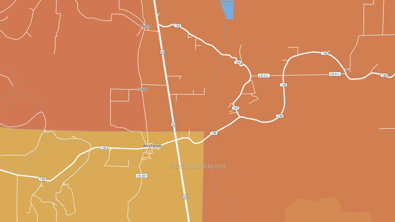 Winchester, AR Map of Vehicle Theft Rates
