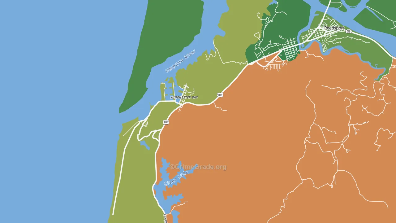 Winchester Bay, OR Map of Vehicle Theft Rates