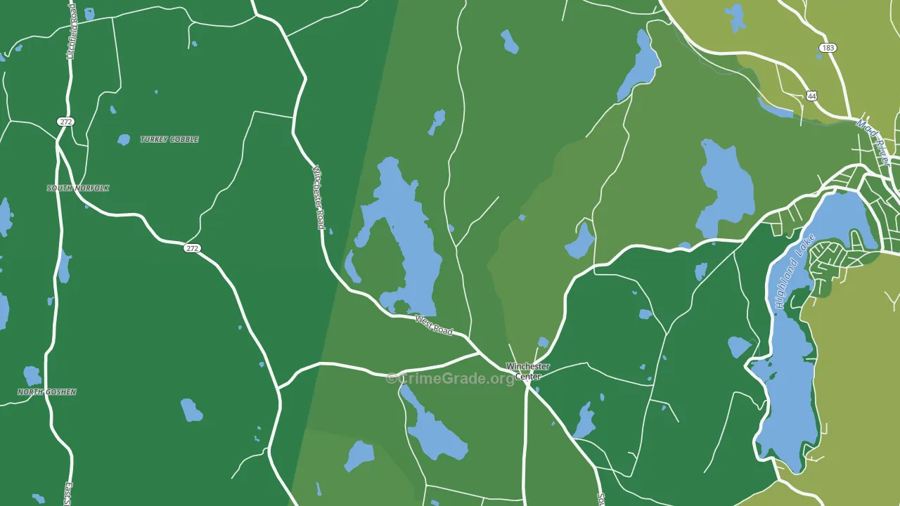 Winchester Center, CT Map of Vehicle Theft Rates