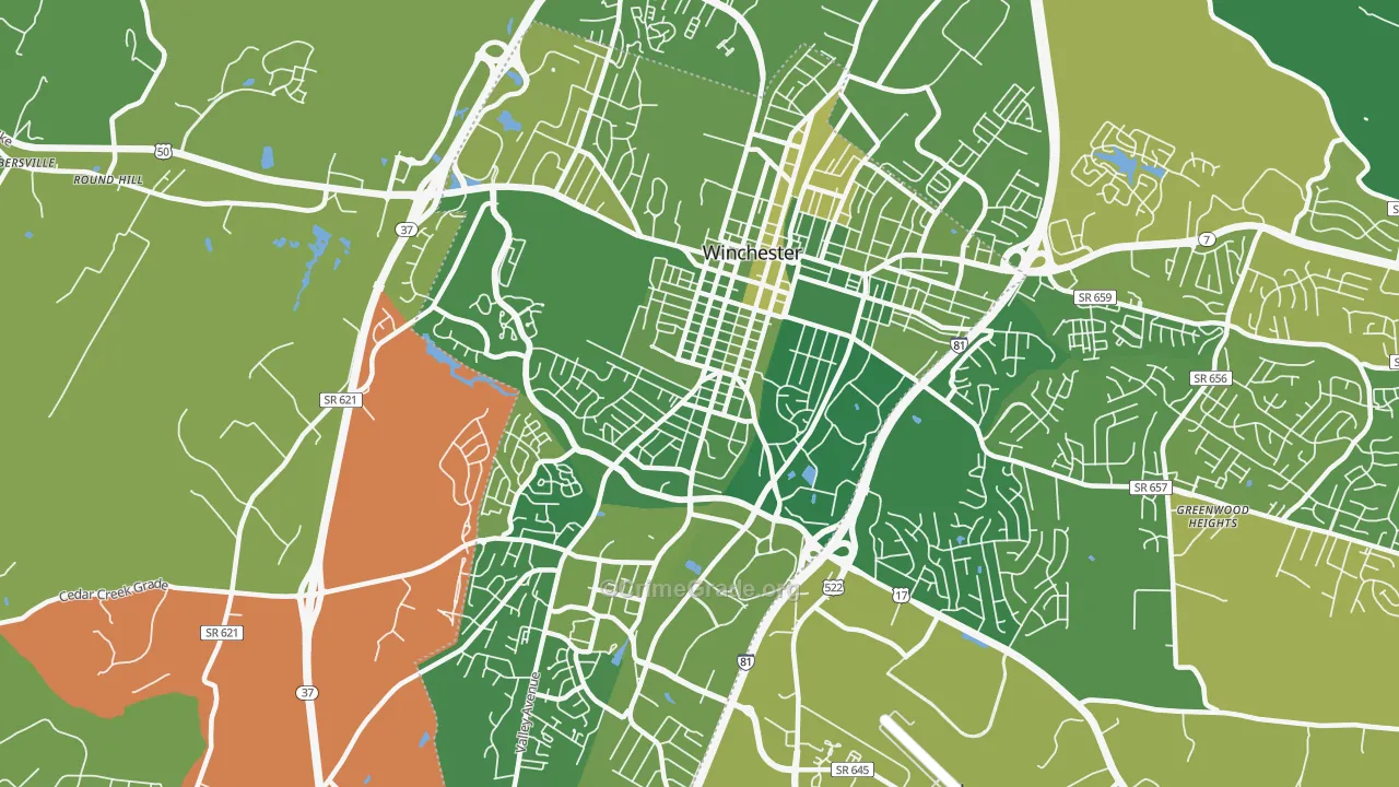 Winchester City, VA Map of Vehicle Theft Rates