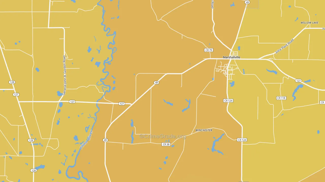 Winchester, GA Map of Vehicle Theft Rates