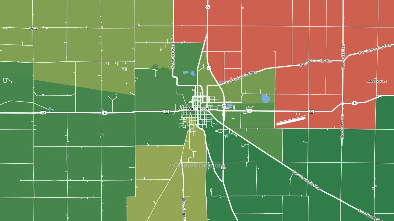 Winchester, IN Map of Vehicle Theft Rates