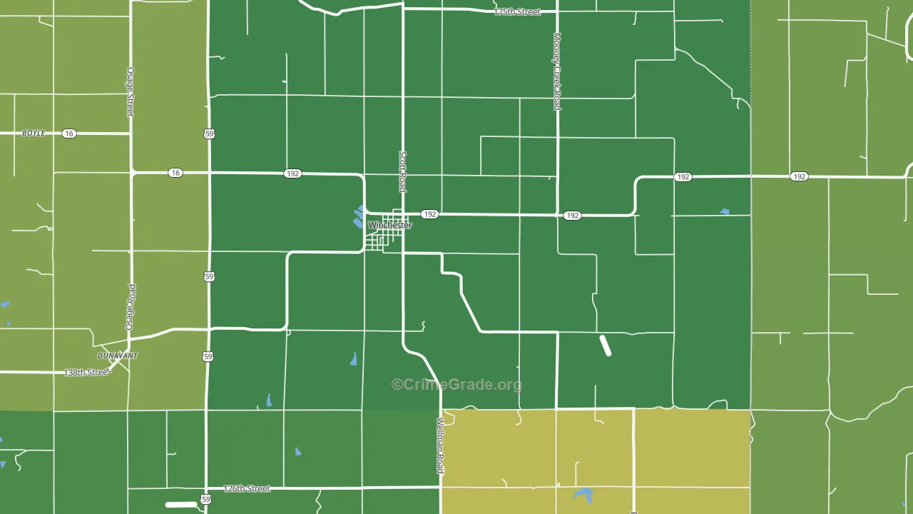 Winchester, KS Map of Vehicle Theft Rates