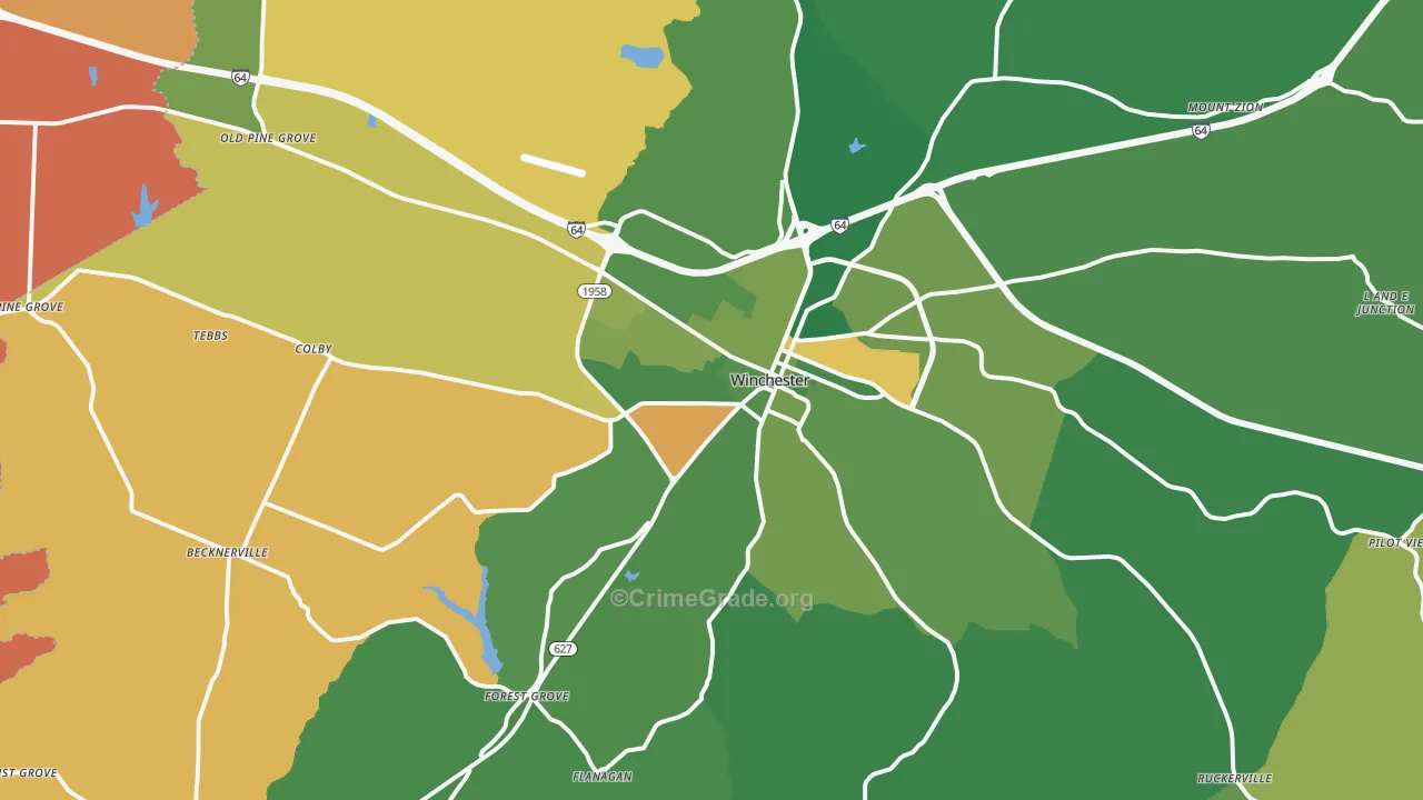 Winchester, KY Map of Vehicle Theft Rates
