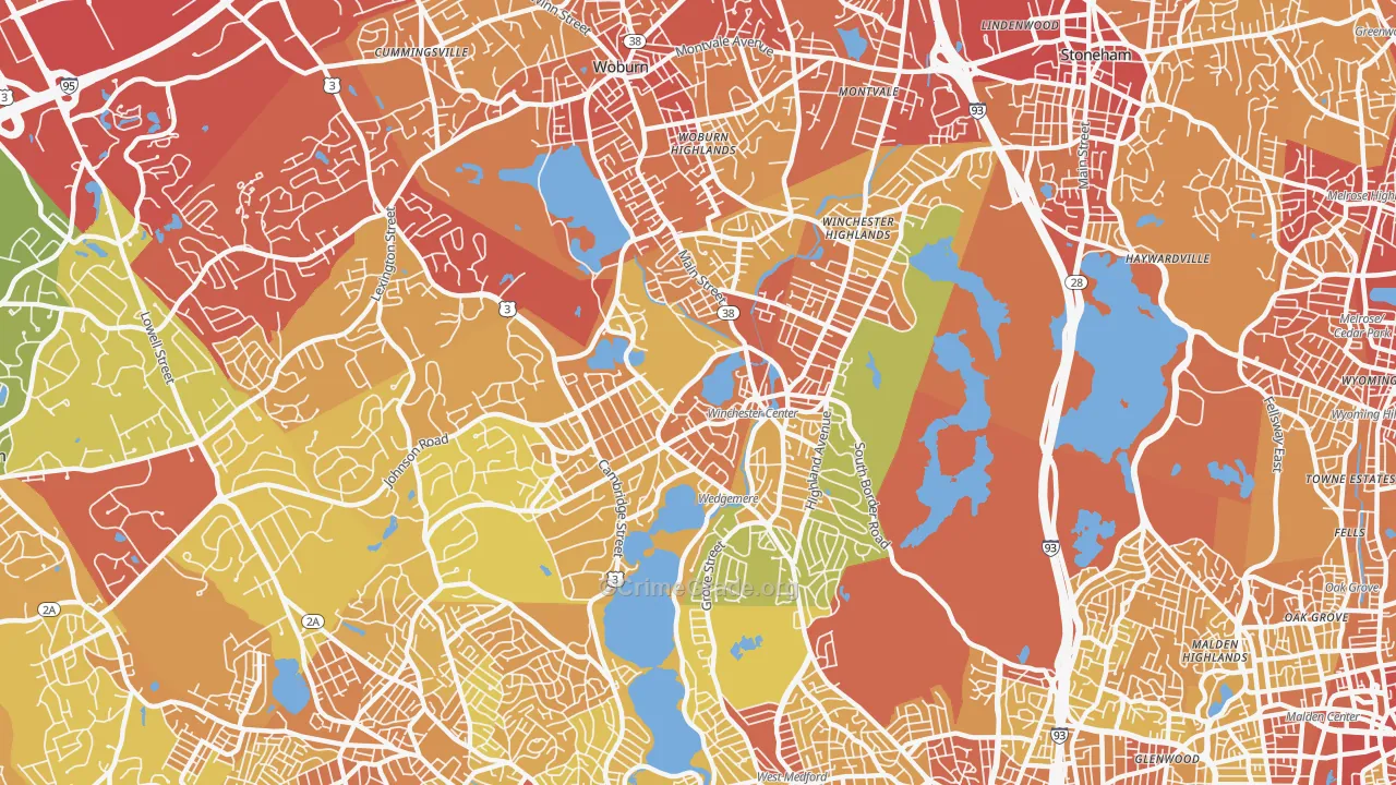 Winchester, MA Map of Vehicle Theft Rates