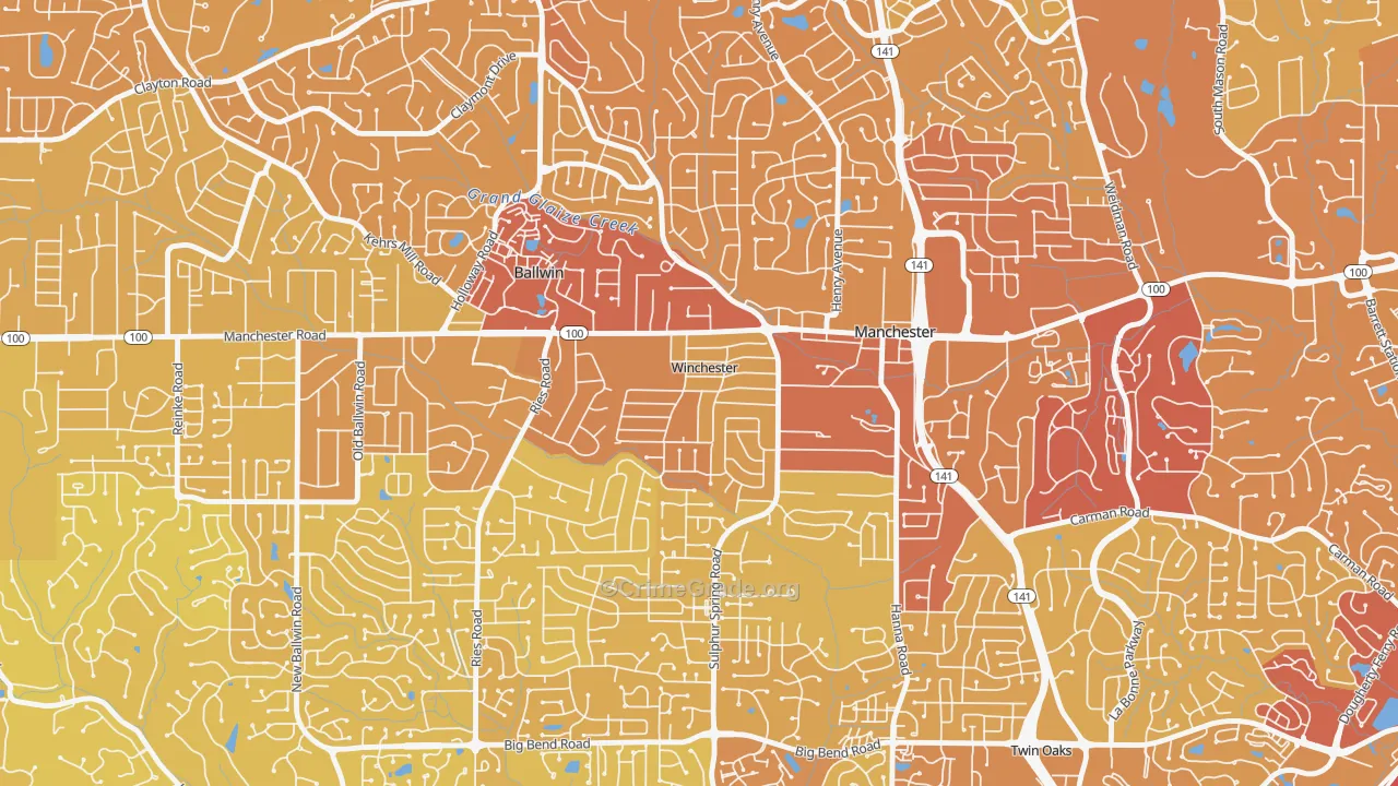 Winchester, MO Map of Vehicle Theft Rates