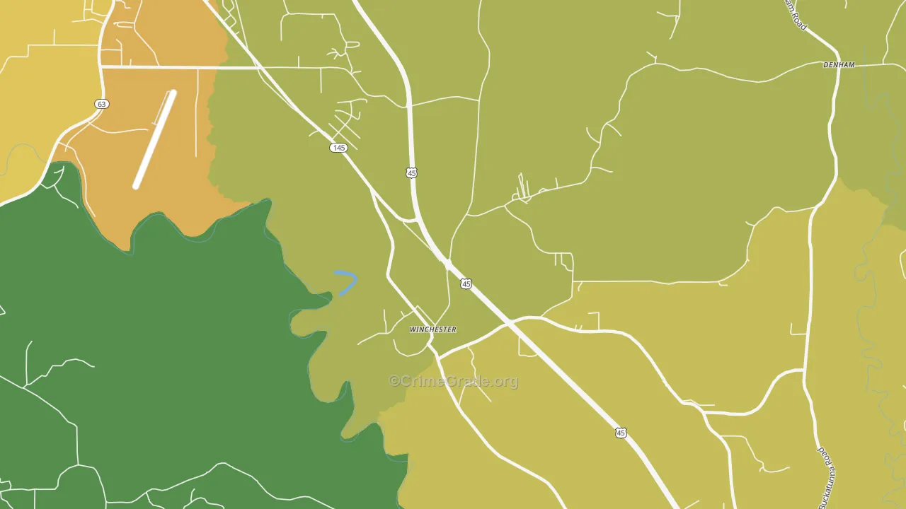 Winchester, MS Map of Vehicle Theft Rates