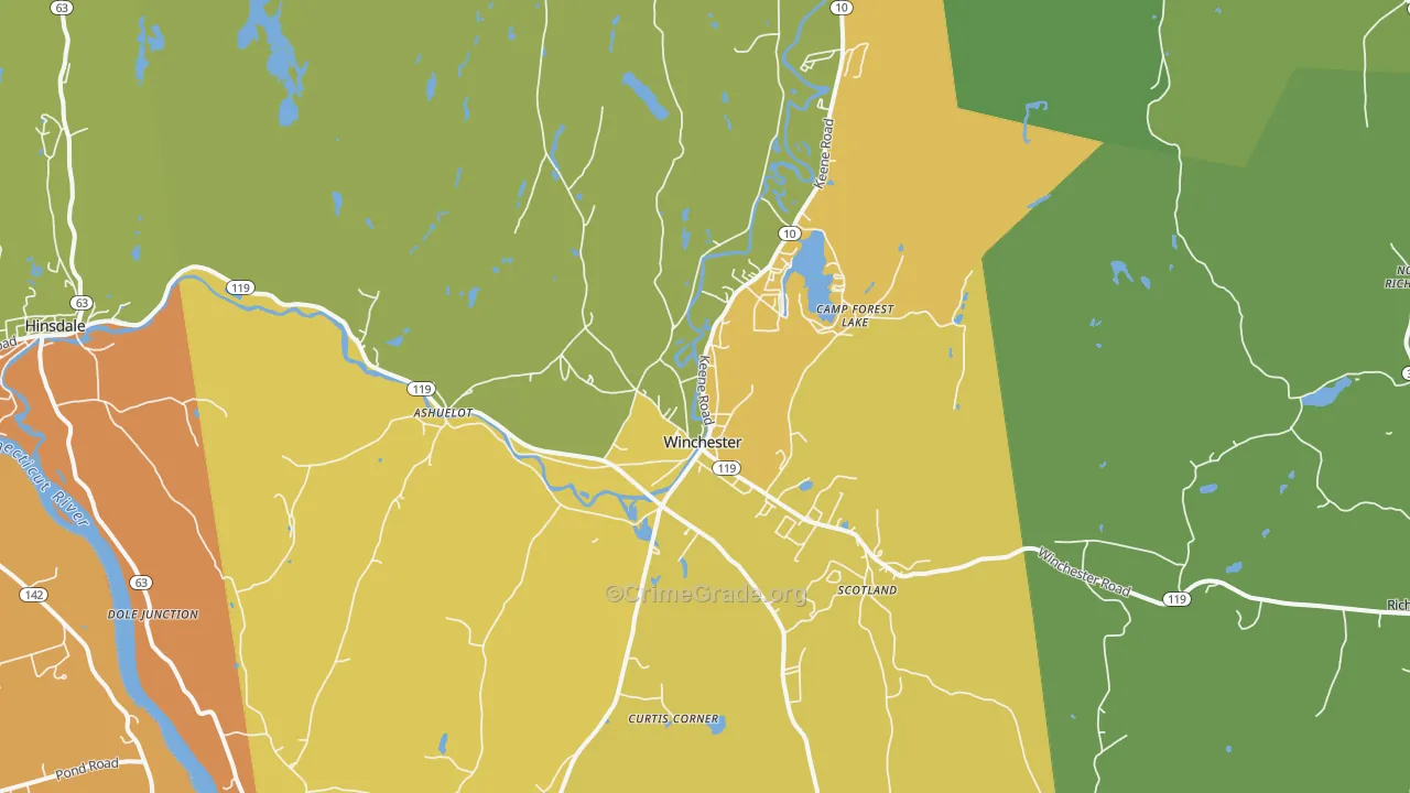 Winchester, NH Map of Vehicle Theft Rates
