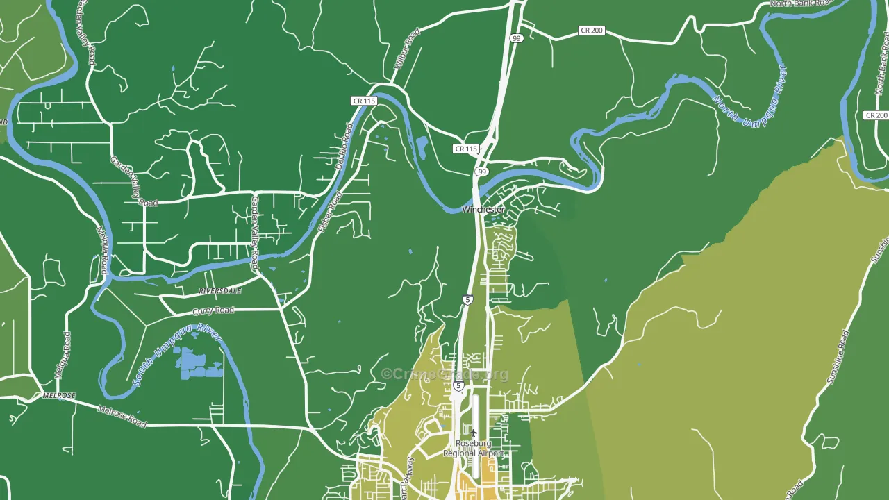 Winchester, OR Map of Vehicle Theft Rates