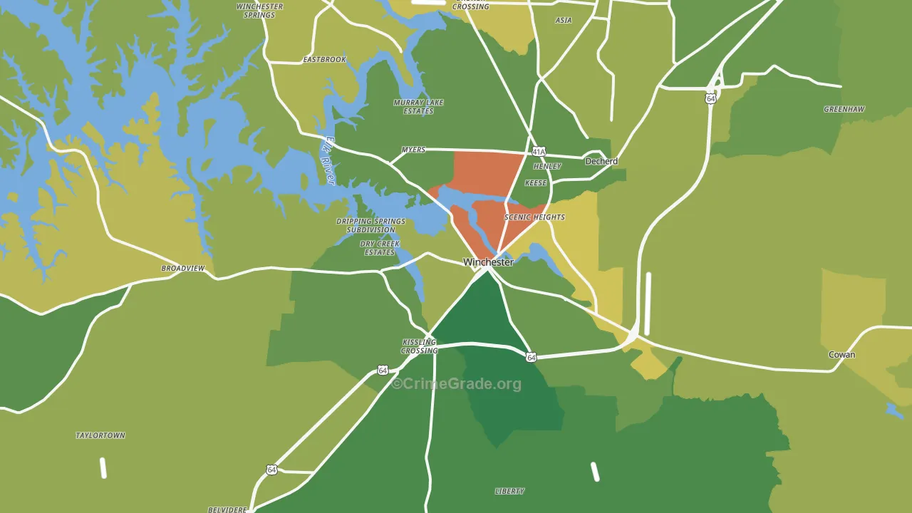 Winchester, TN Map of Vehicle Theft Rates