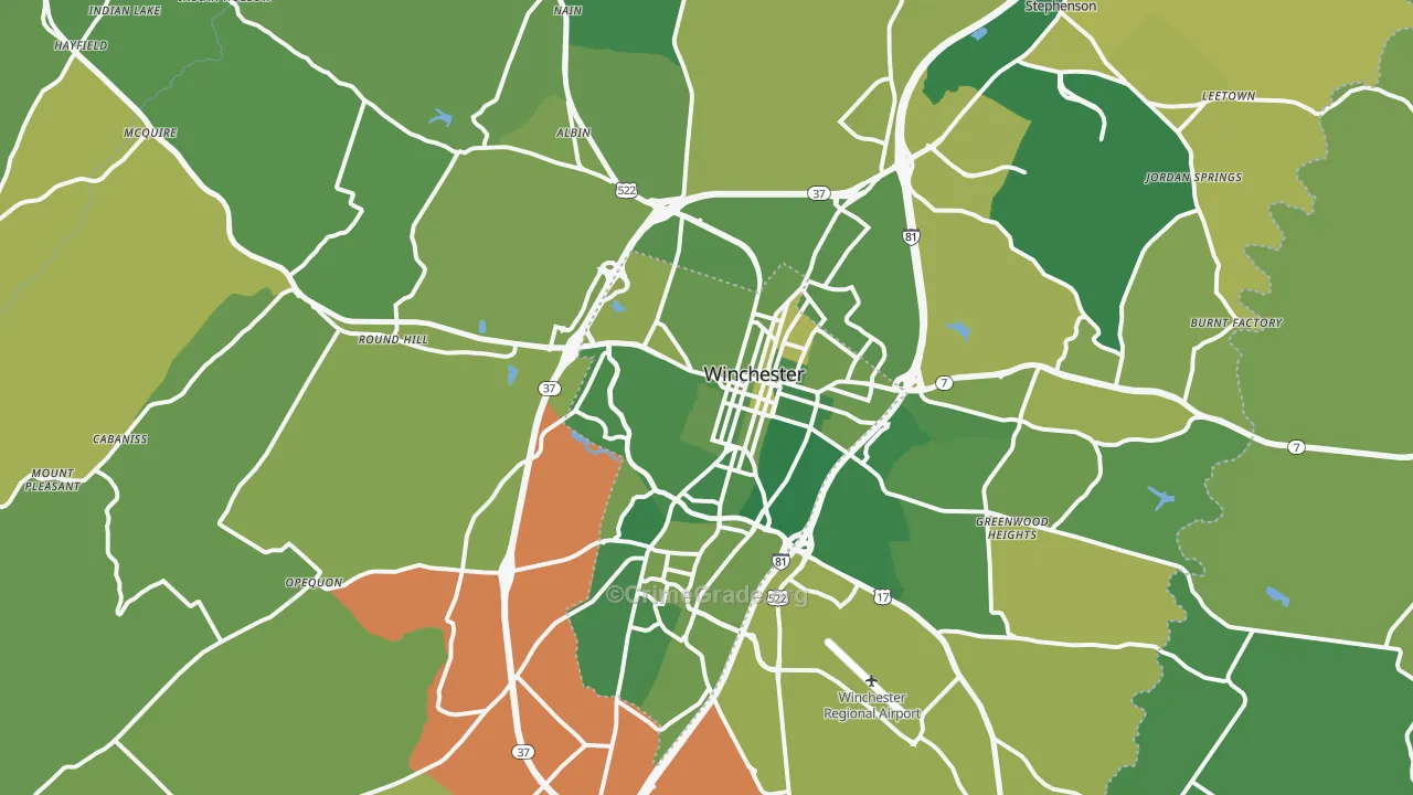 Winchester, VA Map of Vehicle Theft Rates