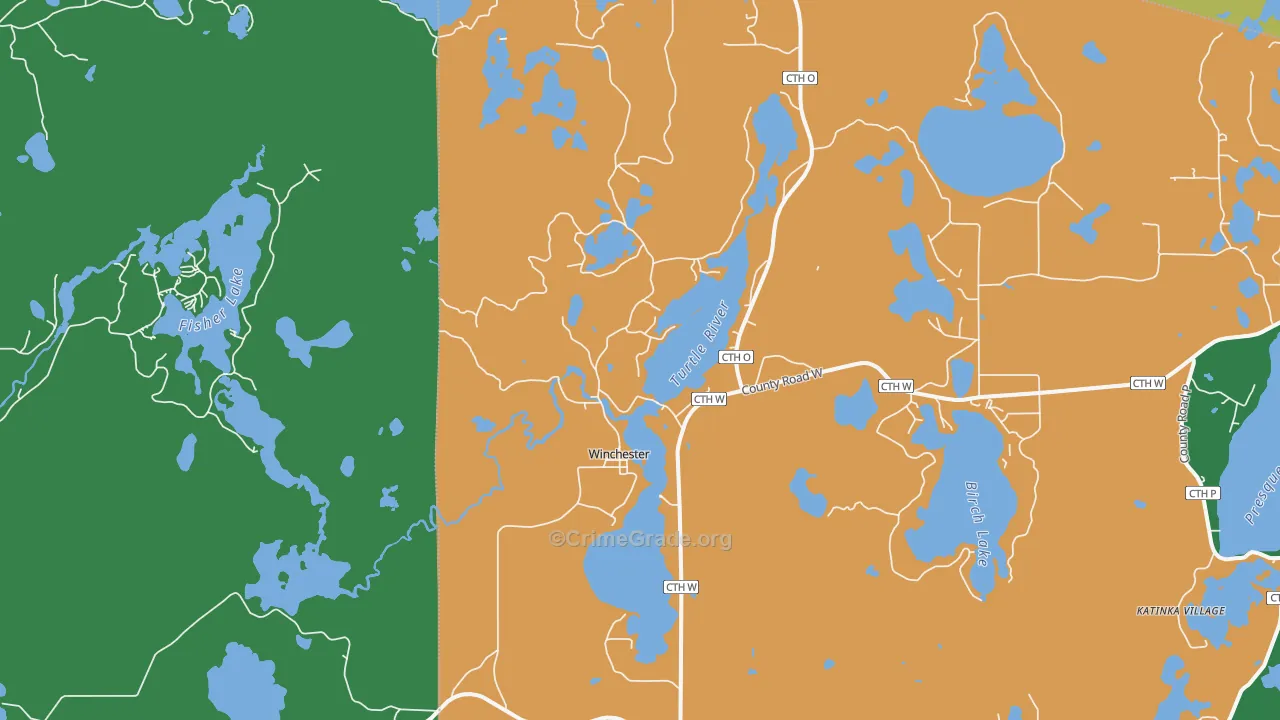 Winchester, WI Map of Vehicle Theft Rates
