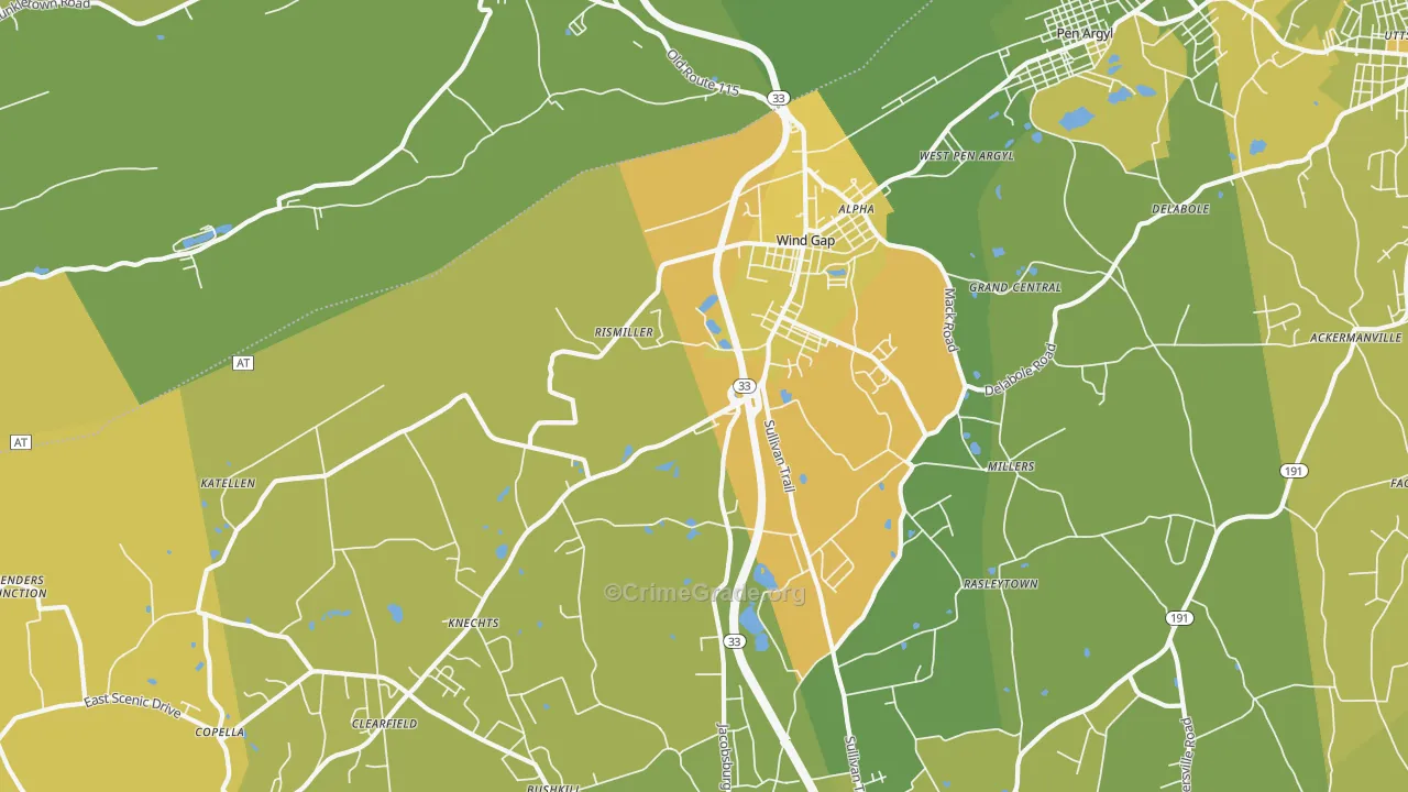 Wind Gap, PA Map of Vehicle Theft Rates