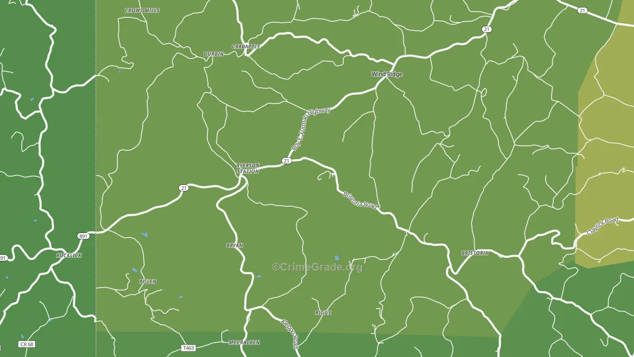 Wind Ridge, PA Map of Vehicle Theft Rates