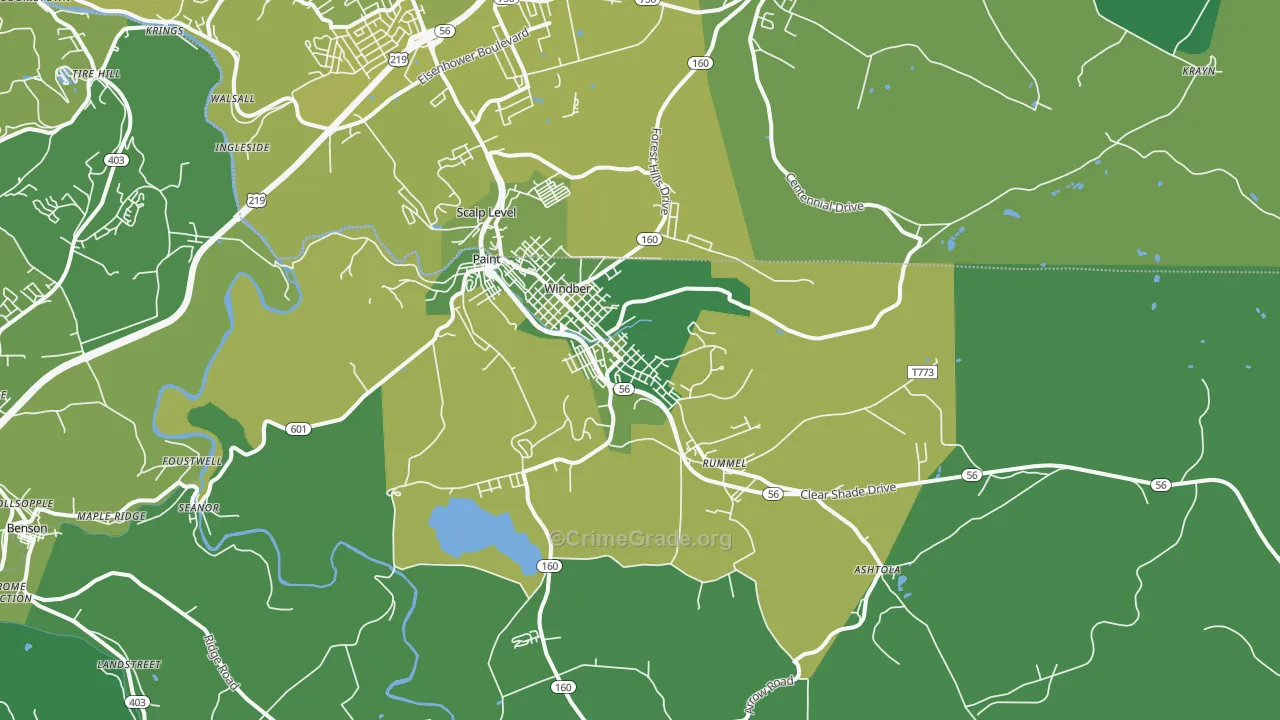 Windber, PA Map of Vehicle Theft Rates