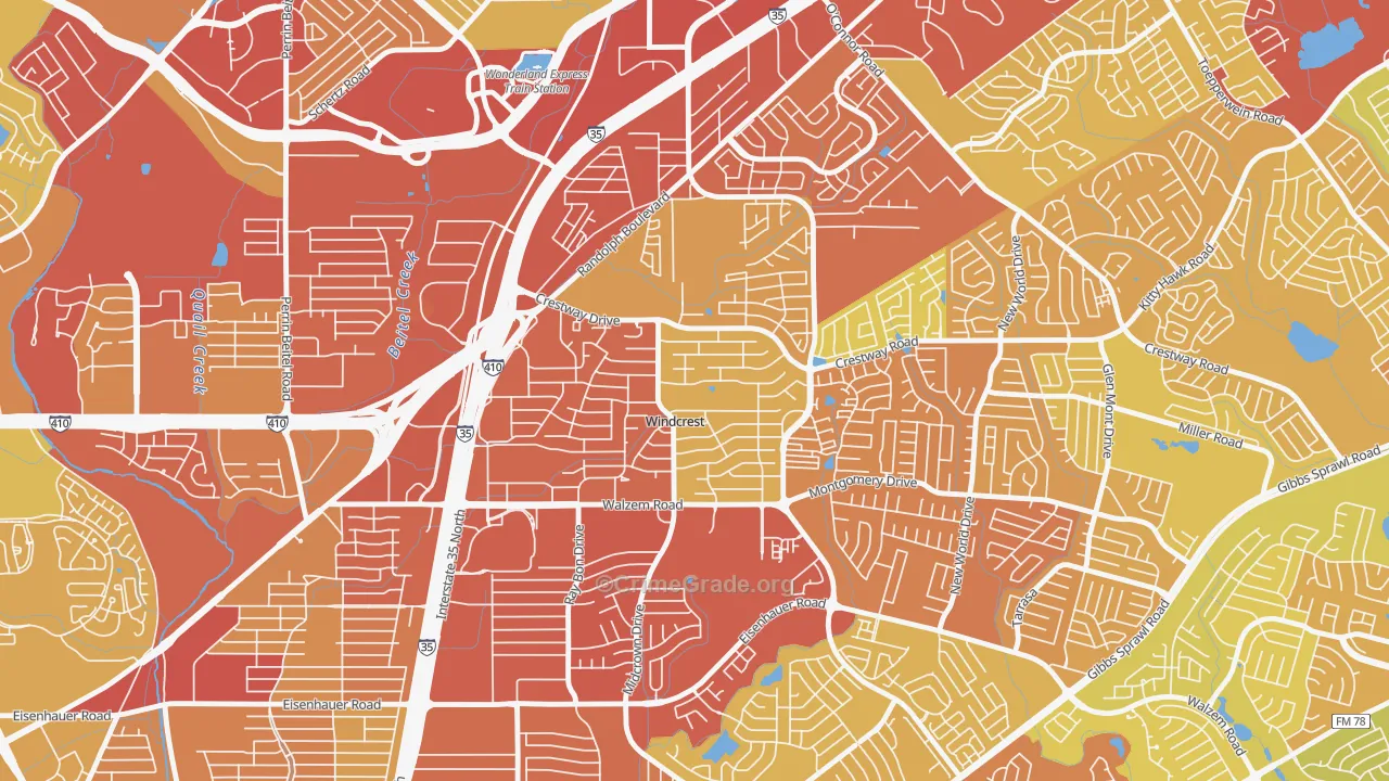 Windcrest, TX Map of Vehicle Theft Rates