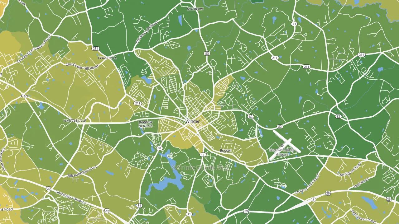 Winder, GA Map of Vehicle Theft Rates