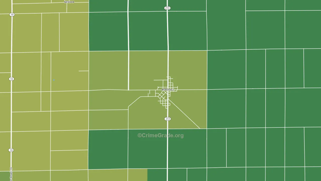 Windfall City, IN Map of Vehicle Theft Rates