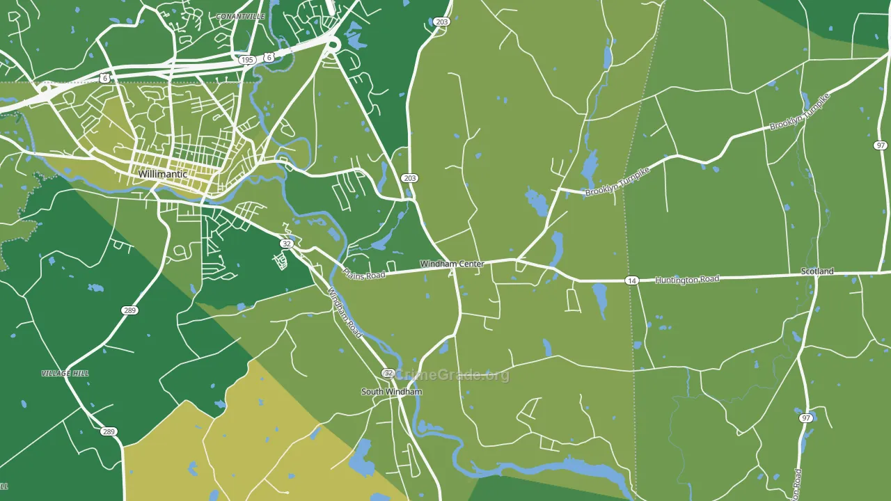 Windham, CT Map of Vehicle Theft Rates
