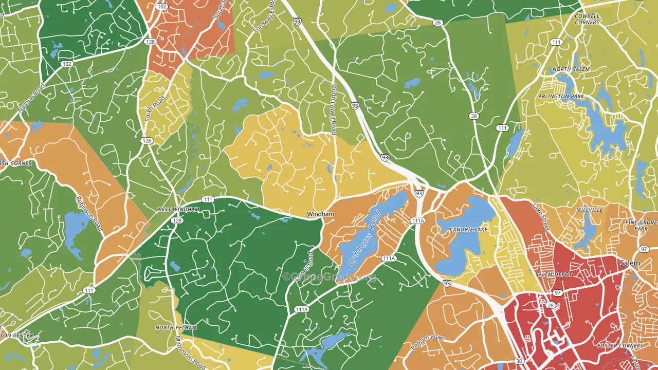 Windham, NH Map of Vehicle Theft Rates