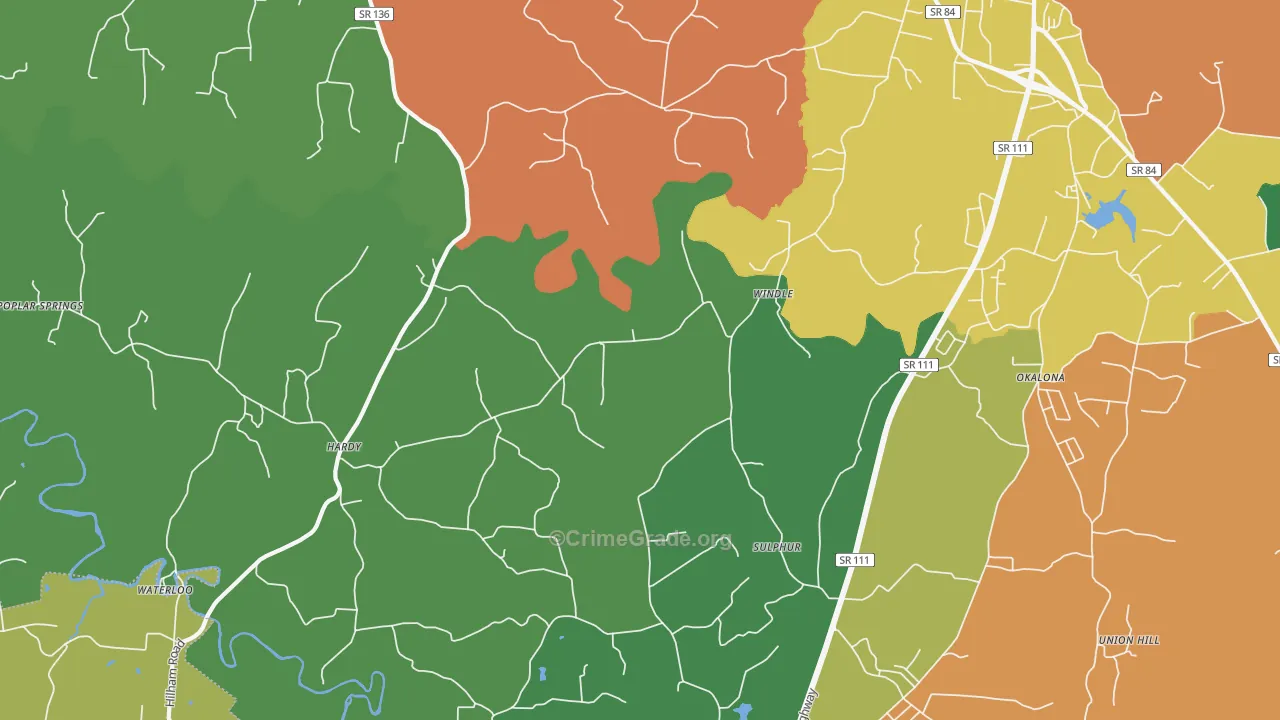 Windle, TN Map of Vehicle Theft Rates